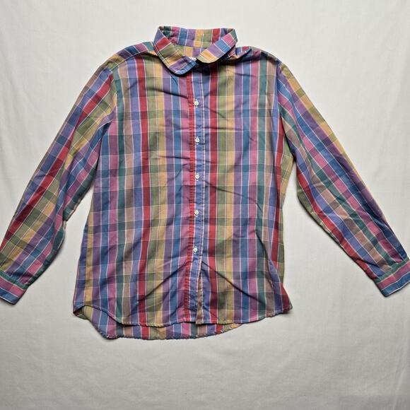 Vintage Andrew McMullan Shirt Womens 16 Plaid Pastel Button Down Club Collar 90s - Picture 1 of 9